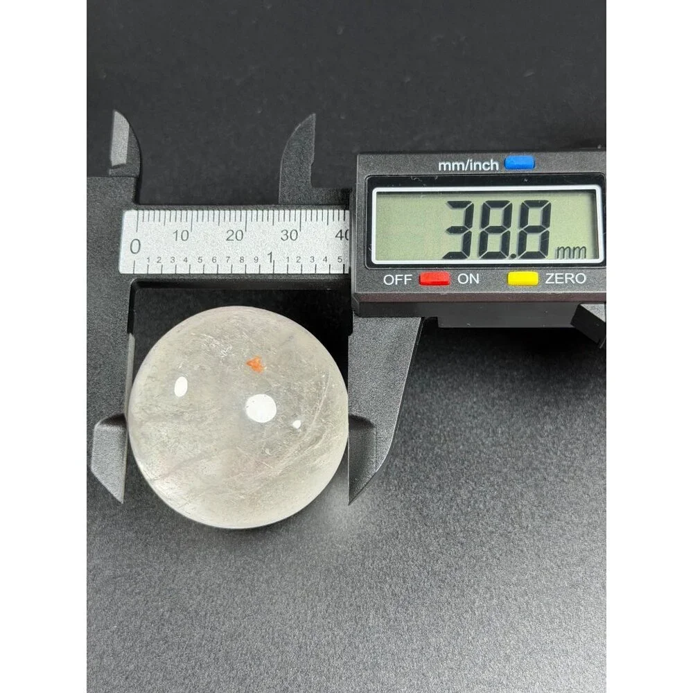 Natural Clear Quartz Sphere with Ring/Stand 38.8mm 2.9oz Healing Crystal Stone